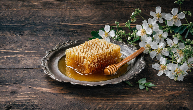 Honeycomb with flowers.
